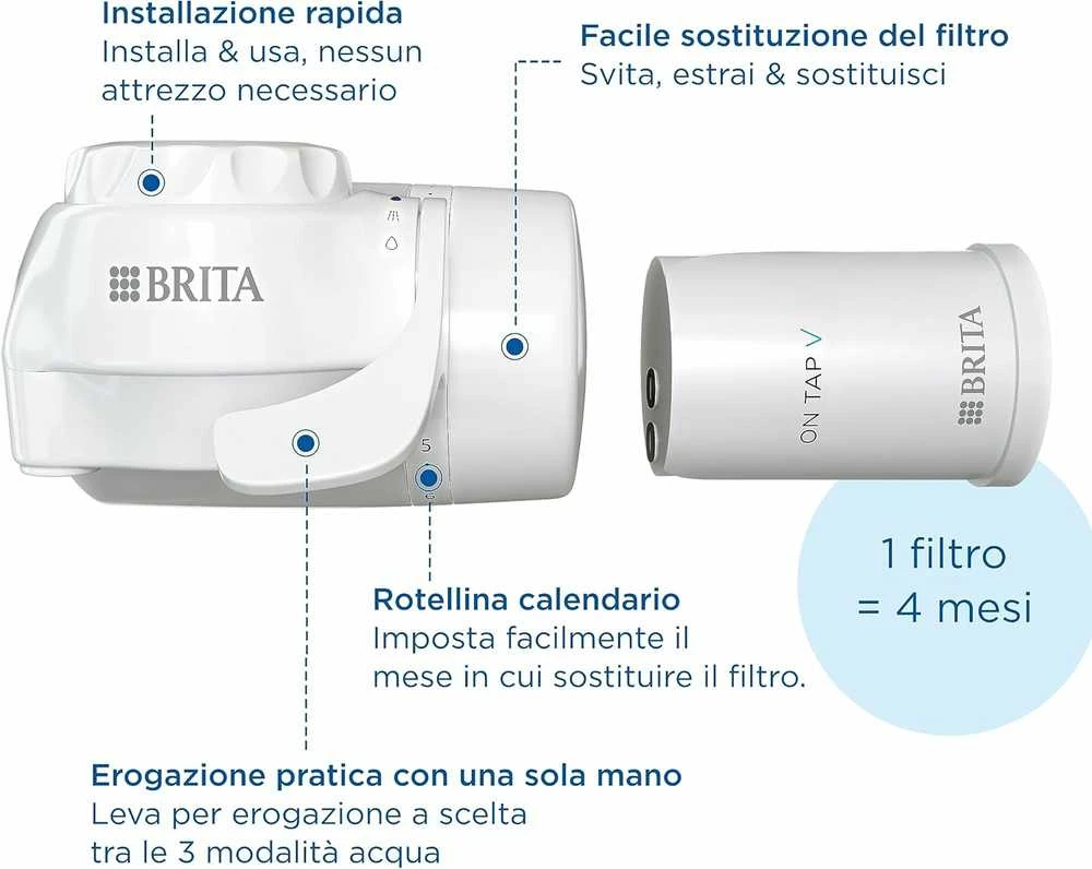 Brita vandens čiaupui montuojamas filtras ON TAP V, 4 mėnesių naudojimo trukmė