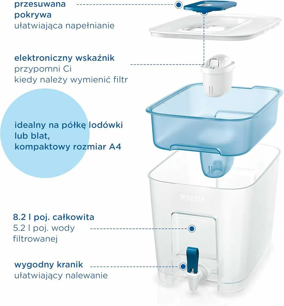 BRITA vandens filtravimo dozatorius su XXL Flow 8,2L talpa ir MAXTRA PRO Pure Performance filtru biurui ir šeimai