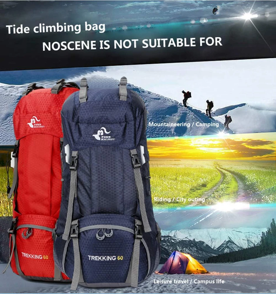 Bseash 60 l vandeniui atspari turistinė kuprinė su lietaus uždanga, žalia, modelis 0395