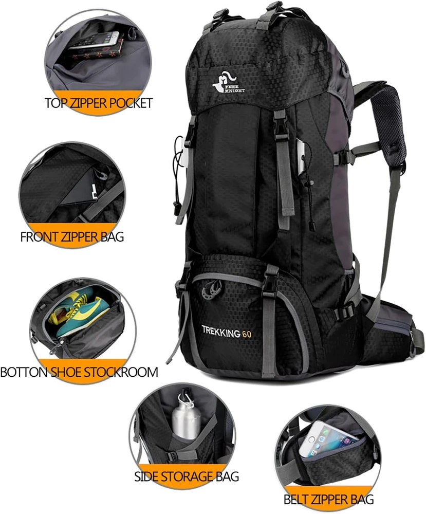 Bseash turistinis vandeniui atsparus 60 l kuprinė su lietaus uždangalu, 68 cm, juoda