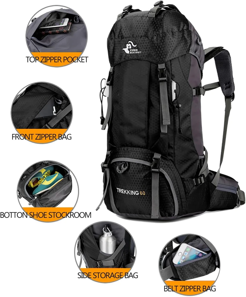 Bseash turistinis vandeniui atsparus 60 l kuprinė su lietaus uždangalu, 68 cm, juoda