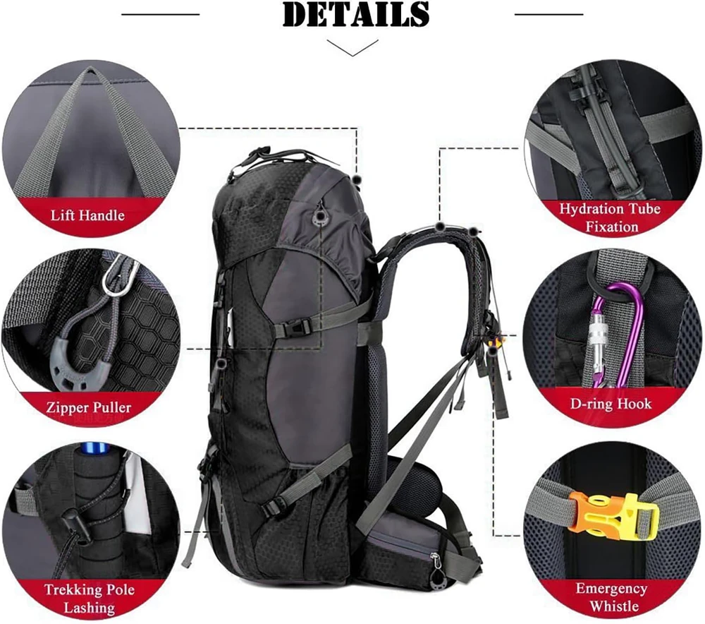 Bseash turistinis vandeniui atsparus 60 l kuprinė su lietaus uždangalu, 68 cm, juoda