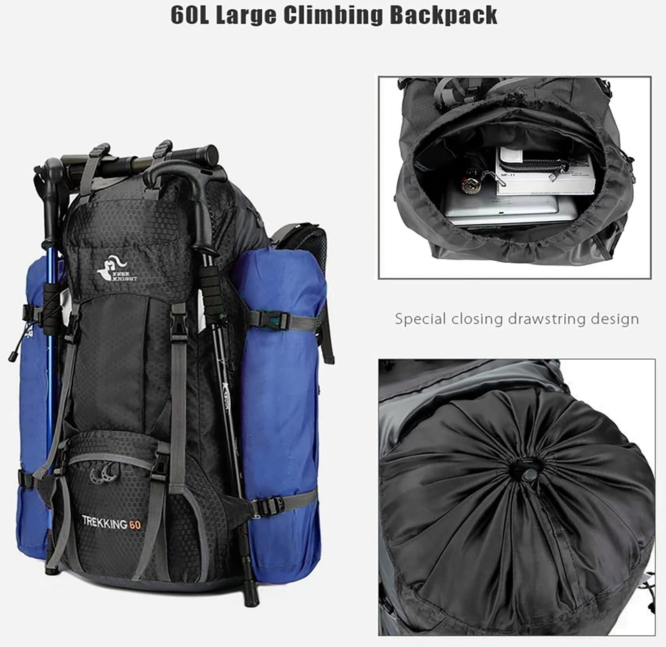 Bseash turistinis vandeniui atsparus 60 l kuprinė su lietaus uždangalu, 68 cm, juoda