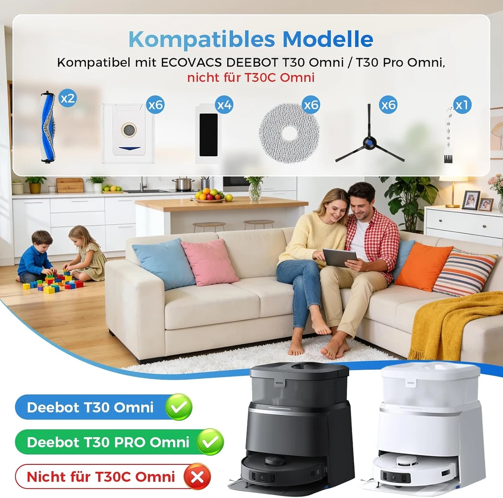 BTRSOLUS roboto dulkių siurblio priežiūros priedų rinkinys DEEBOT T30 Omni ir T30 Pro, 25 vnt., 25T30
