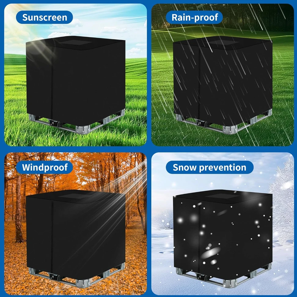 BUCOMTU IBC 1000 l bako apsauginis uždangalas, 420D Oxford, UV atsparus, užtrauktukas, juodas