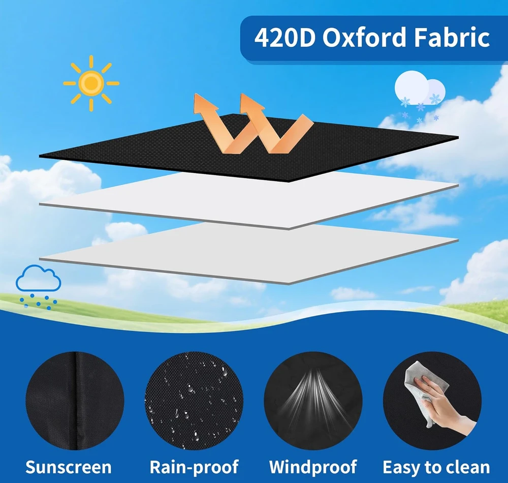 BUCOMTU IBC 1000 l bako apsauginis uždangalas, 420D Oxford, UV atsparus, užtrauktukas, juodas