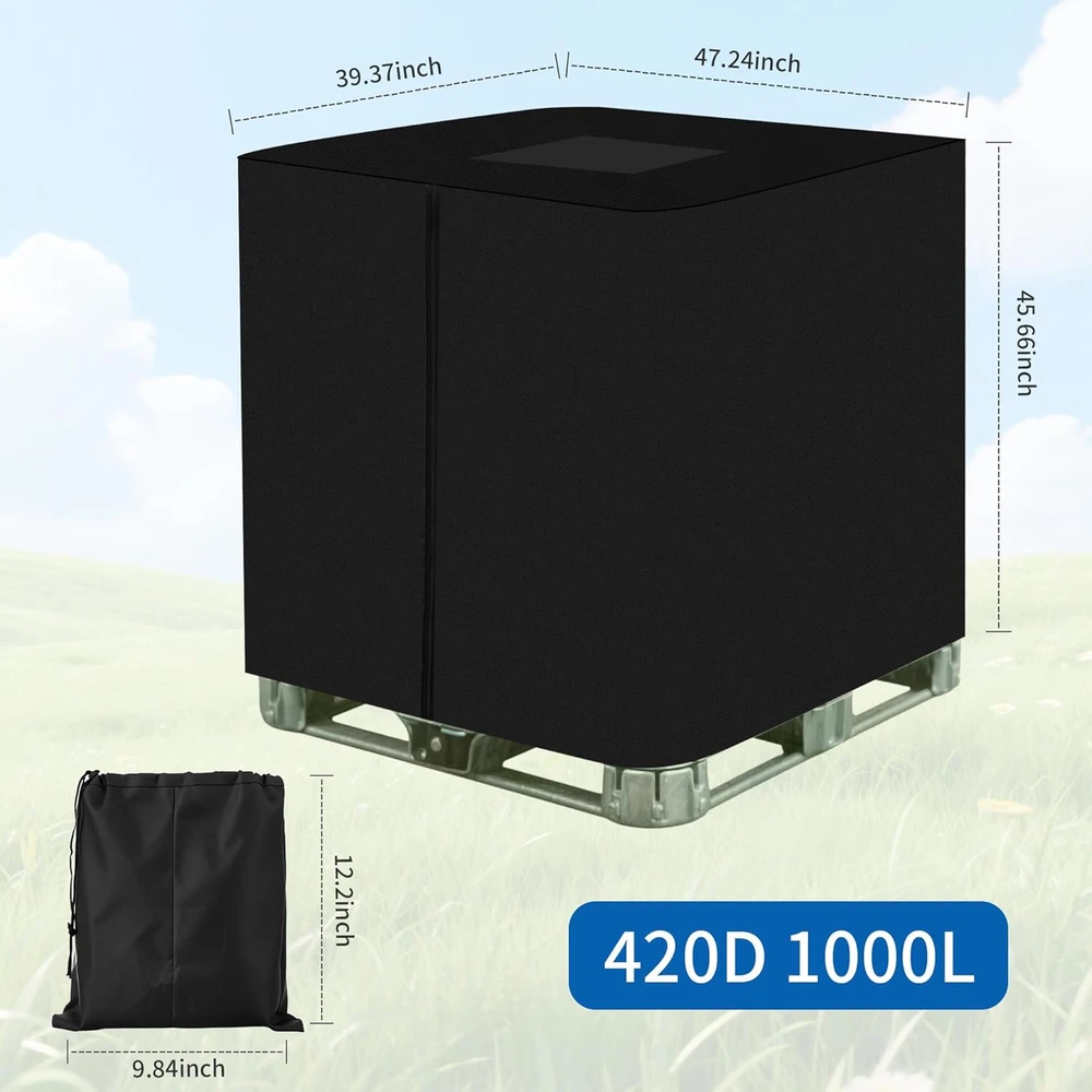 BUCOMTU IBC 1000 l bako apsauginis uždangalas, 420D Oxford, UV atsparus, užtrauktukas, juodas