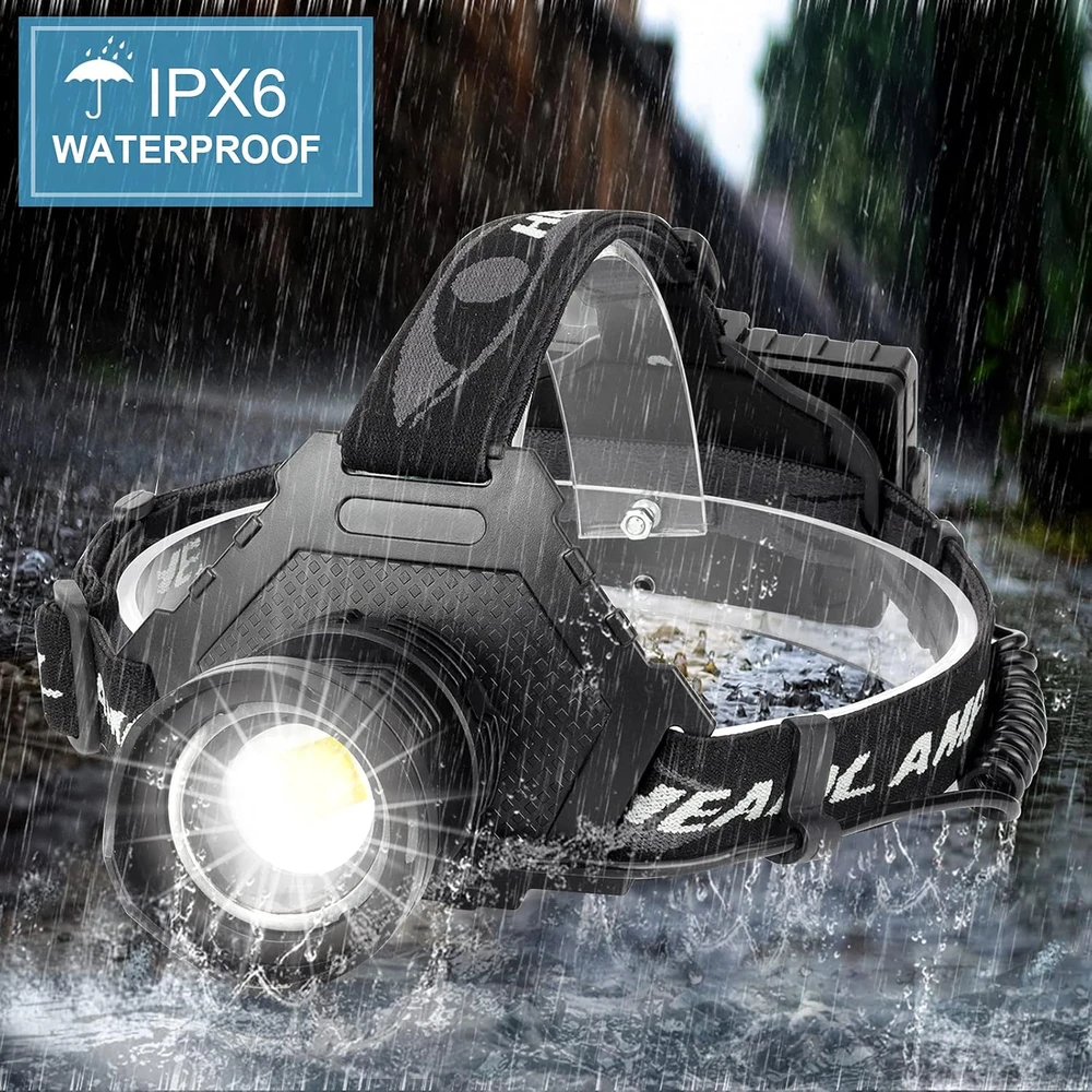 Bud K galvos žibintas LED, 90000 lm, USB įkrovimas, IPX6, zoom funkcija, 5 režimai, XHP70