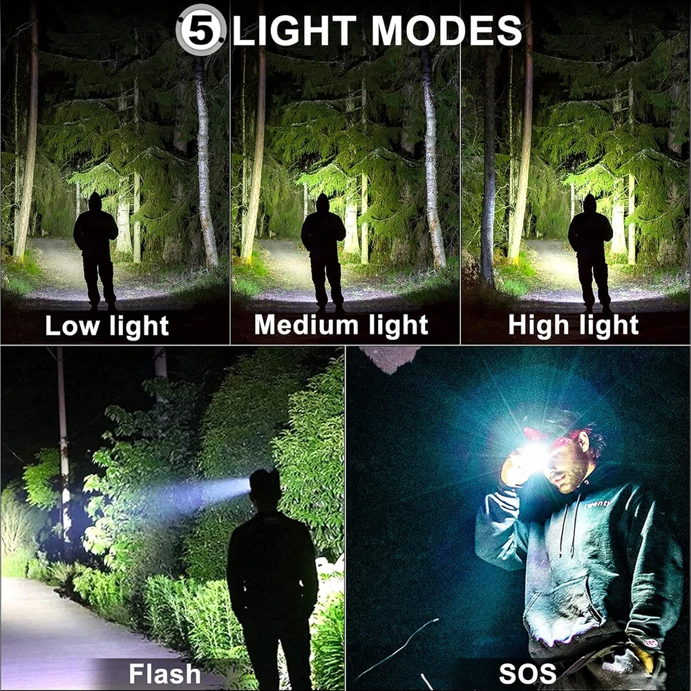 Bud K galvos žibintas LED, 90000 lm, USB įkrovimas, IPX6, zoom funkcija, 5 režimai, XHP70