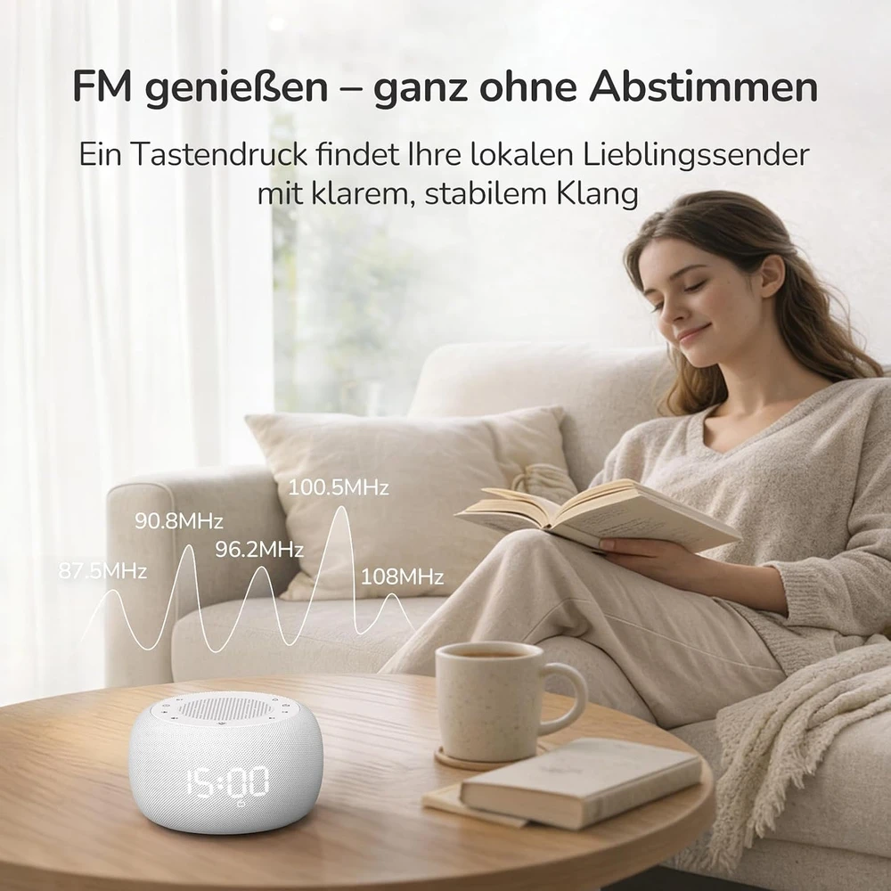 BUFFBEE radijo žadintuvas su Bluetooth garsiakalbiu, FM radiju ir naktine lempute DEGS6RA