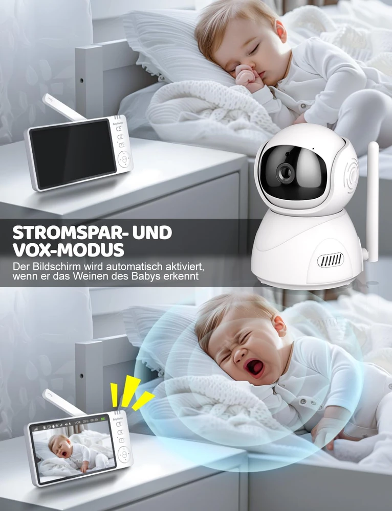 BURNNOVE elektroninė vaizdo kūdikių auklė su dvikrypte garso komunikacija, temperatūros jutikliu, VOX, 5" LCD ekranu, modelis 570