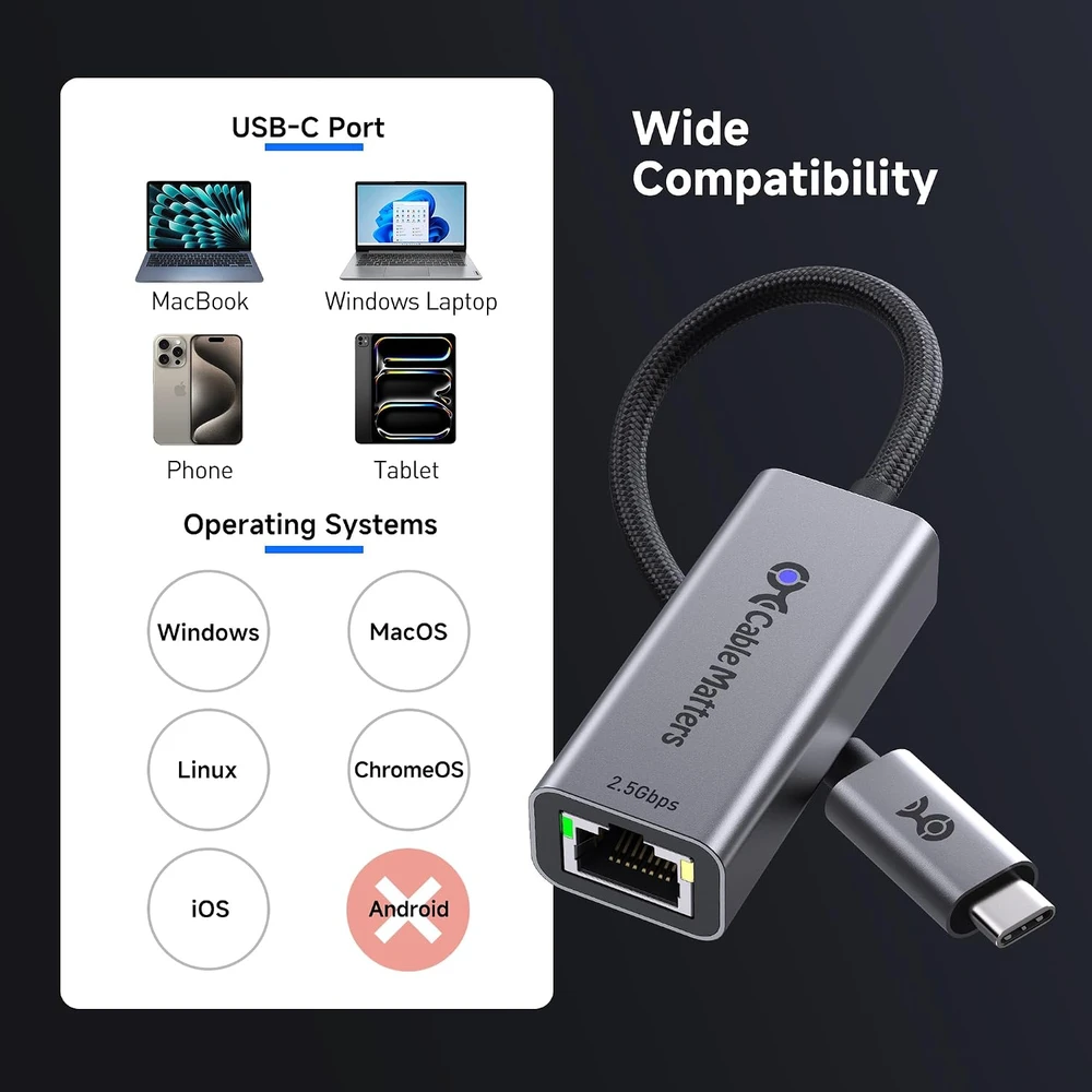 Cable Matters USB-C į Ethernet 2.5 Gb/s tinklo adapteris 201485