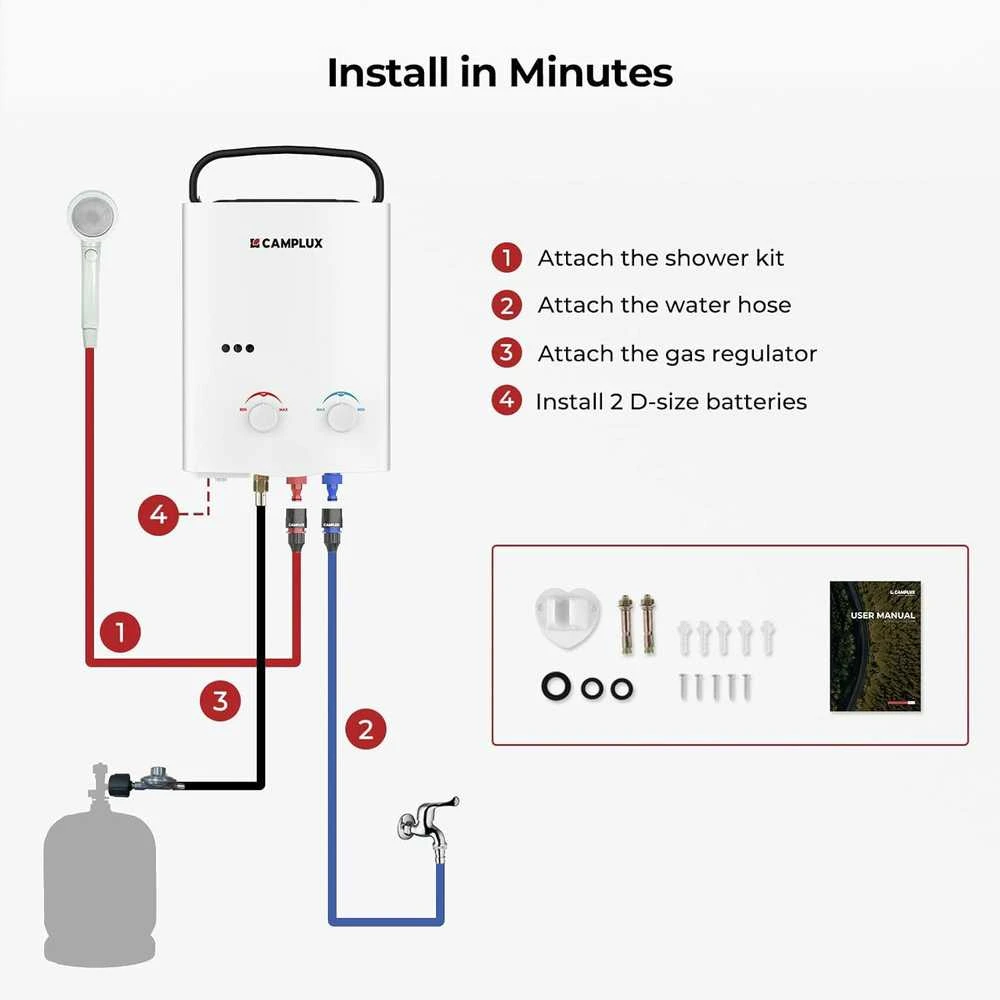 Camplux dujinis momentinis vandens šildytuvas, 5 l/min, 10 kW, be talpos, AY132