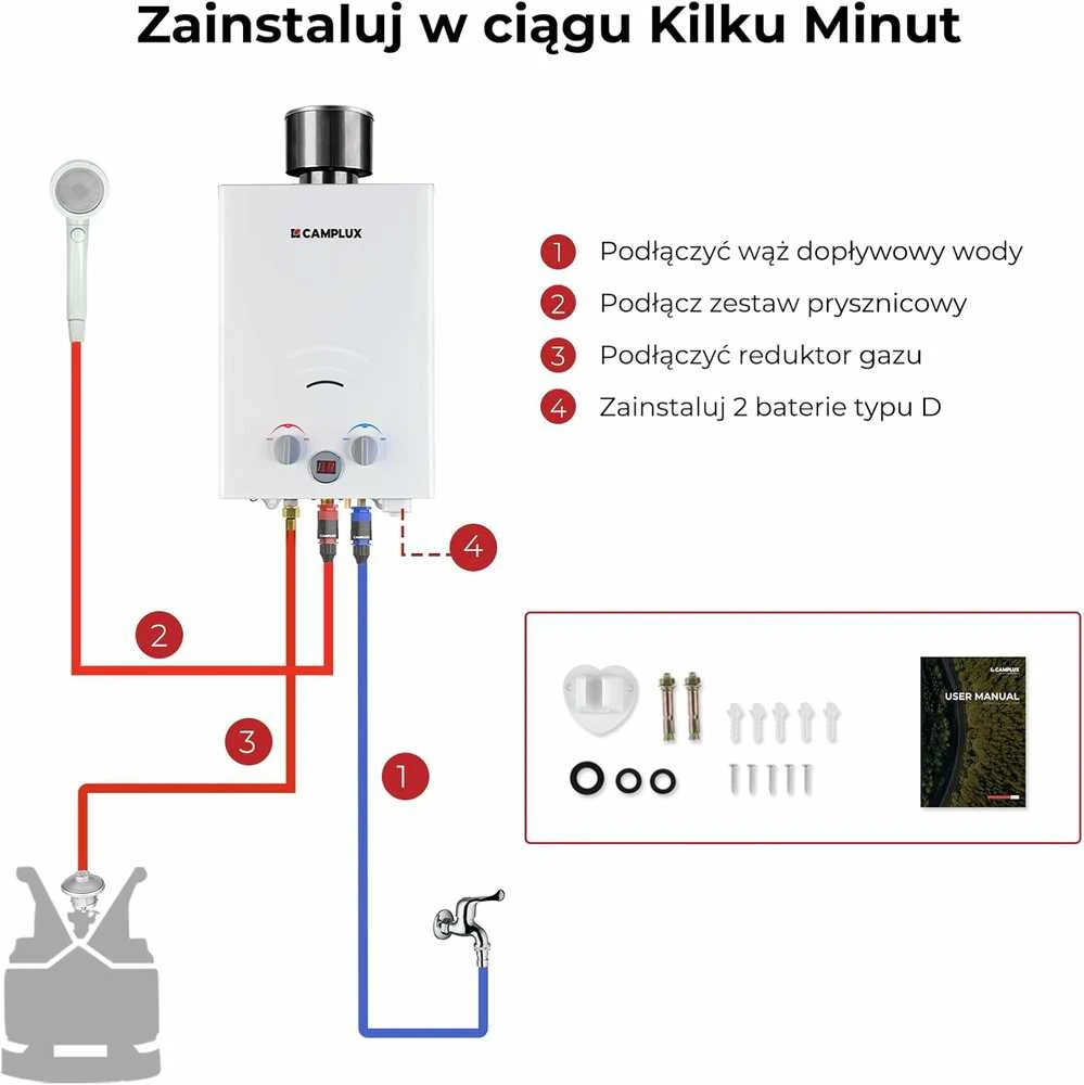 Camplux dujinis momentinis vandens šildytuvas, 6 l/min, 12 kW, balta, BW158C