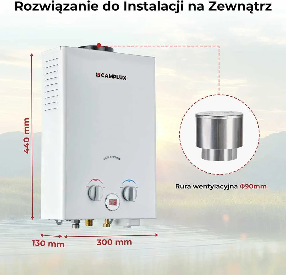 Camplux dujinis momentinis vandens šildytuvas, 6 l/min, 12 kW, balta, BW158C