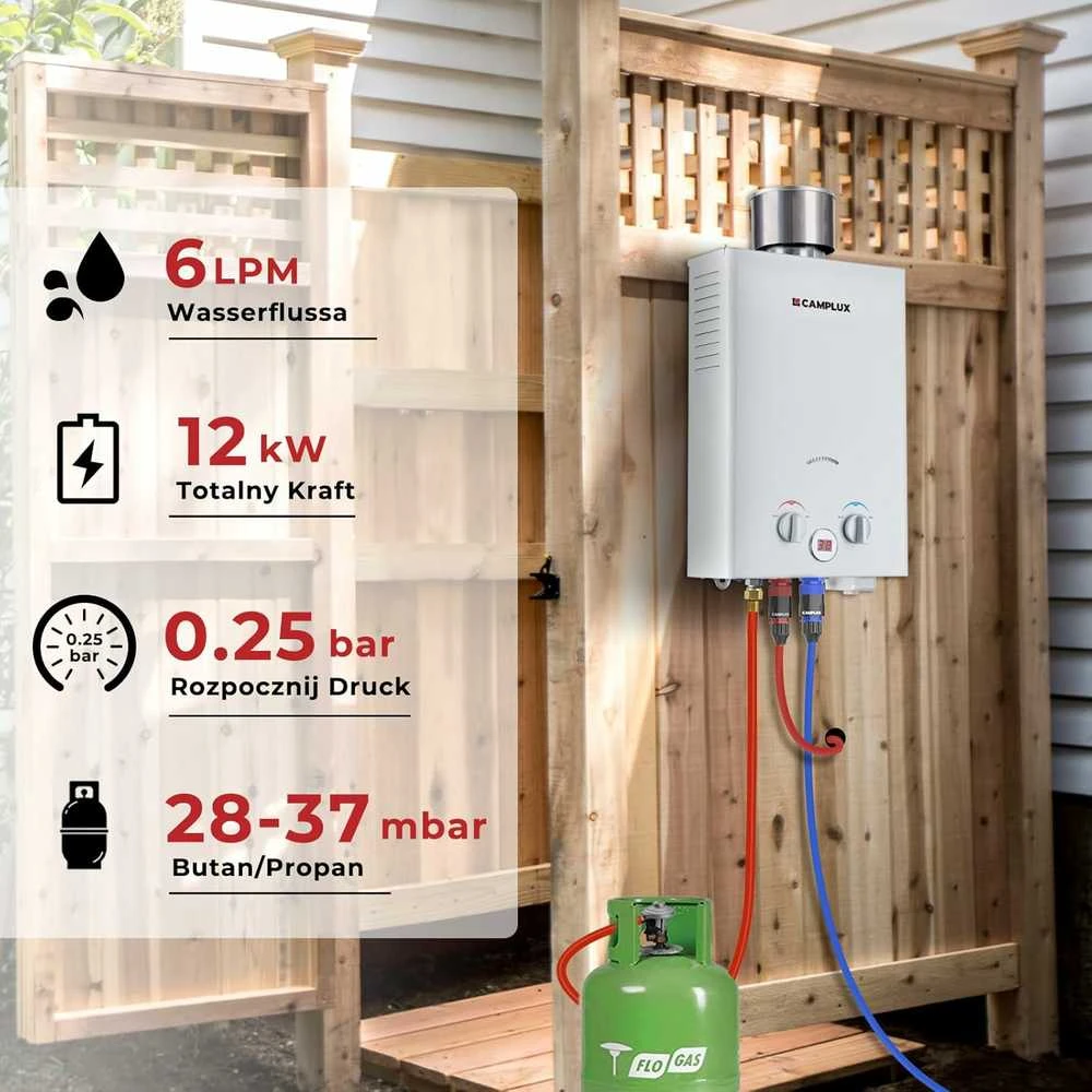 Camplux dujinis momentinis vandens šildytuvas, 6 l/min, 12 kW, balta, BW158C