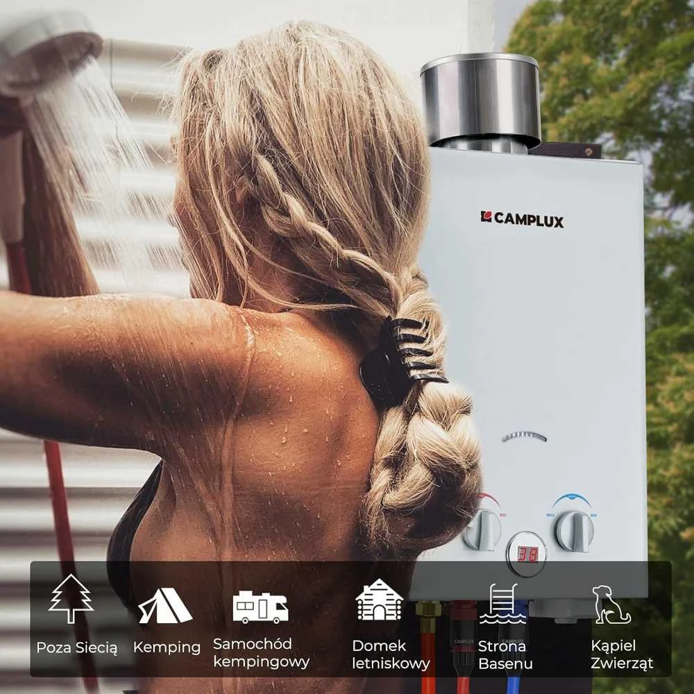 Camplux dujinis momentinis vandens šildytuvas, 6 l/min, 12 kW, balta, BW158C