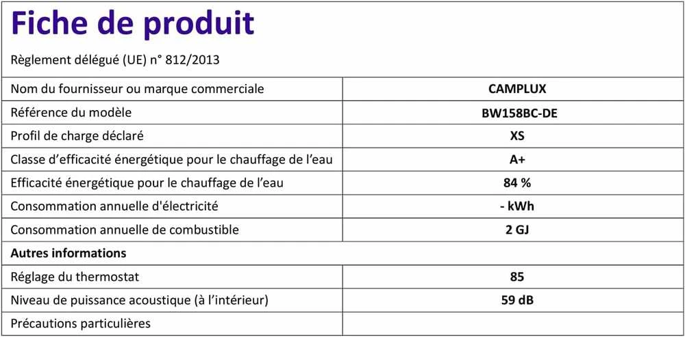Camplux dujinis vandens šildytuvas, 6 l/min, 12 kW, butano/propono, juodas, BW158BC-DE