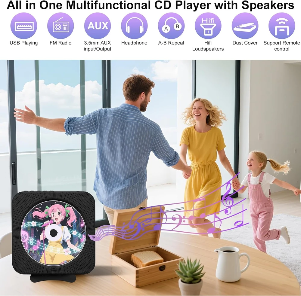 Canareen nešiojamas CD grotuvas su Bluetooth 5.1, FM radiju ir USB, modelis 909