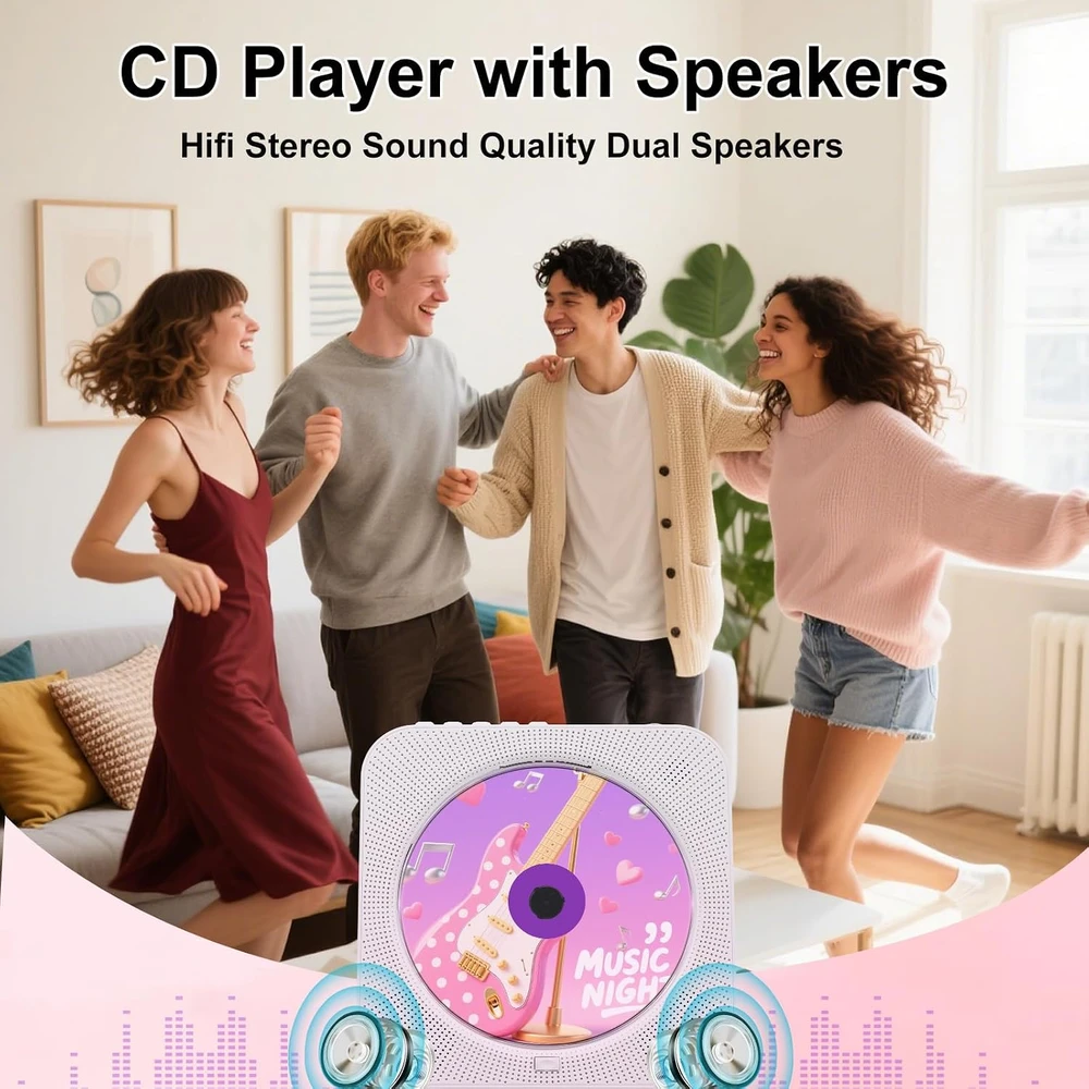 Canareen nešiojamas CD grotuvas su Bluetooth 5.1, FM radiju ir sieniniu tvirtinimu W09