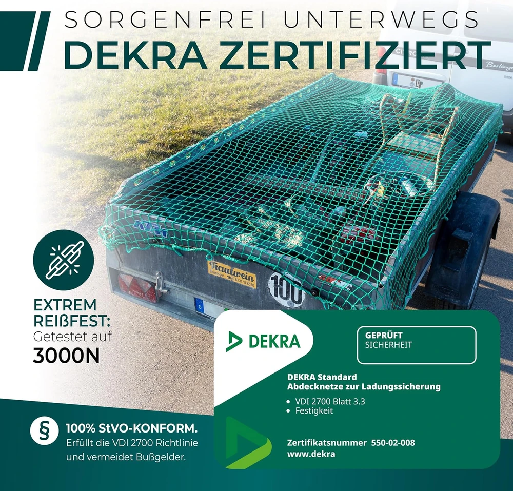 CargoVA priekabos krovinio tvirtinimo tinklas 2 x 4 m su kabliais Netz-Grün-2x4-m-Hak-Beutel