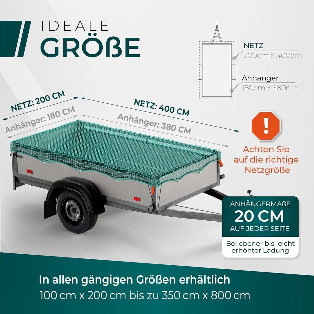 CargoVA priekabos krovinio tvirtinimo tinklas 2 x 4 m su kabliais Netz-Grün-2x4-m-Hak-Beutel