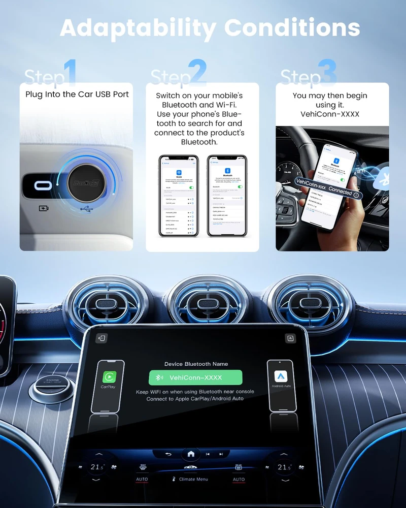 Belaidis CarPlay/Android Auto adapteris Carlinkit Mini Ultra3 juodas
