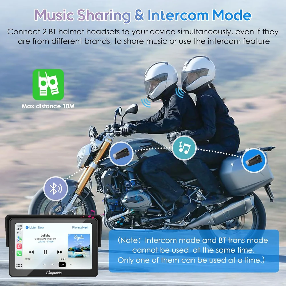 Carpuride motociklo navigacija su 5 colių lietimui jautriu ekranu, Bluetooth, CarPlay, Android Auto, W502B Pro