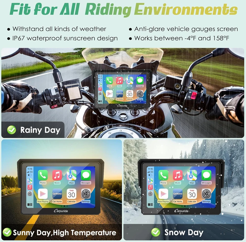 Carpuride motociklo navigacija su 5 colių jutikliniu ekranu, belaidžiu CarPlay, Android Auto ir Bluetooth, modelis W502