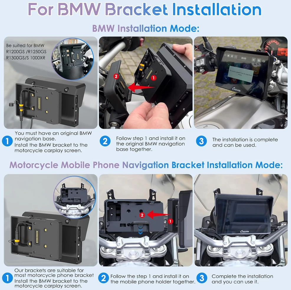 Carpuride motociklo navigacija su 5 colių lietimui jautriu ekranu, Bluetooth, CarPlay, Android Auto, W502B Pro