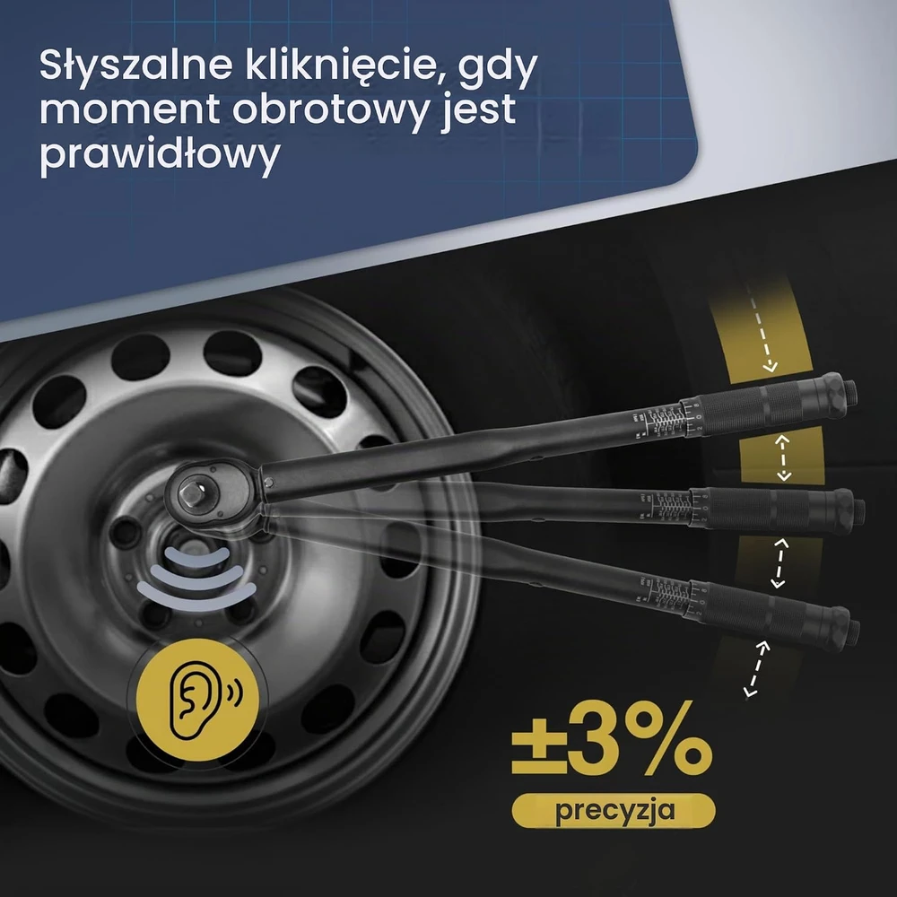 Intertec cartrend dinamometrinis raktas 1/2 col., 40–210 Nm, su 17 ir 19 mm galvutėmis, 146002