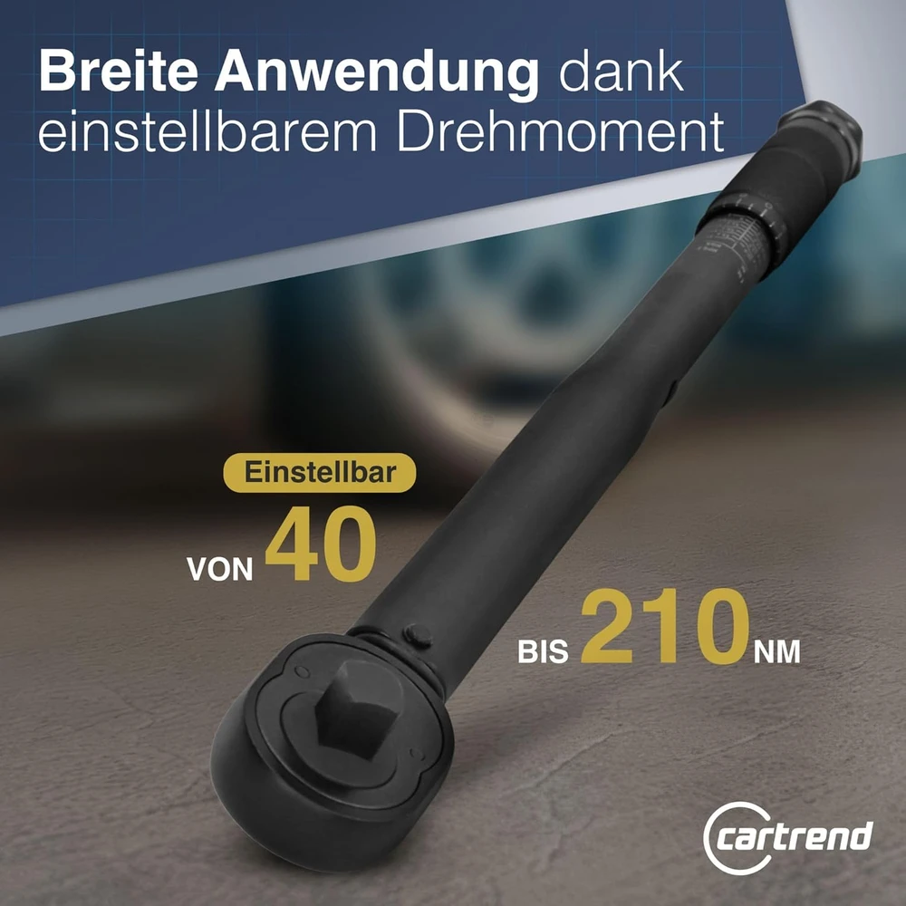 Intertec cartrend dinamometrinis raktas 1/2 col., 40–210 Nm, su 17 ir 19 mm galvutėmis, 146002