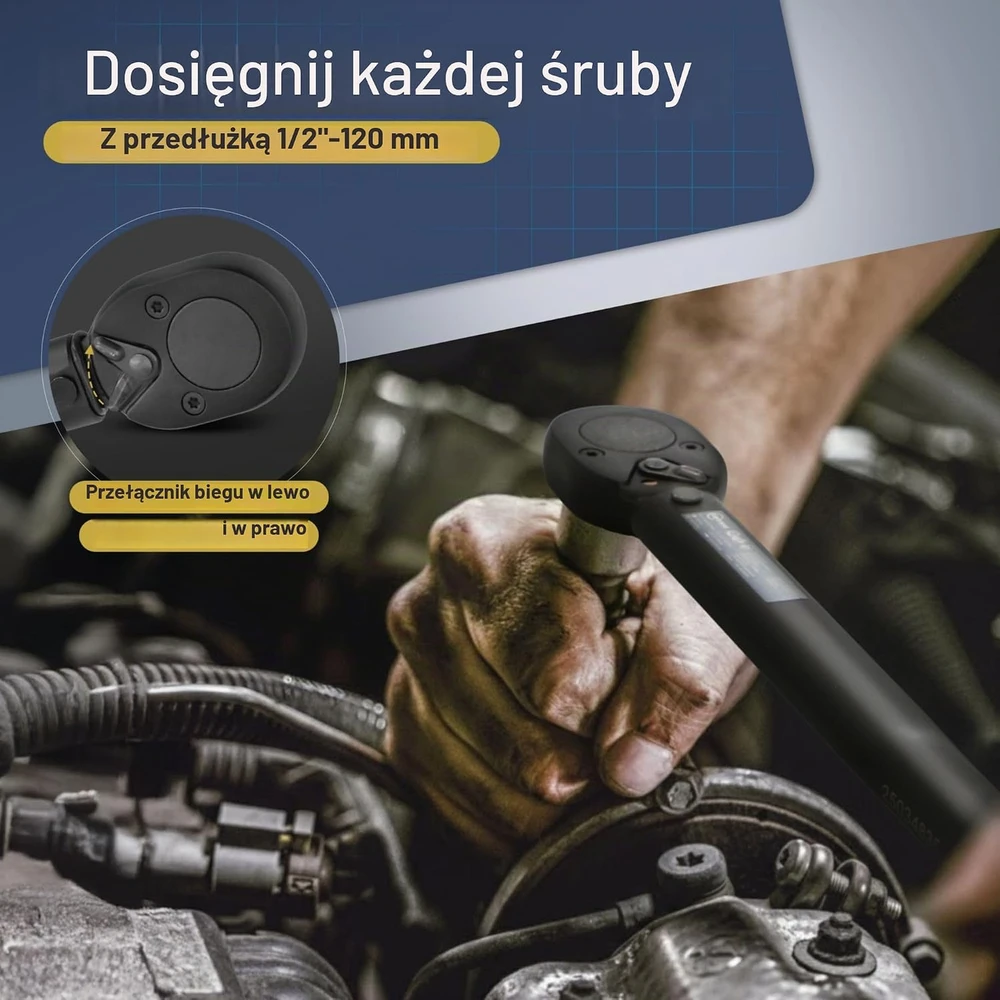 Intertec cartrend dinamometrinis raktas 1/2 col., 40–210 Nm, su 17 ir 19 mm galvutėmis, 146002