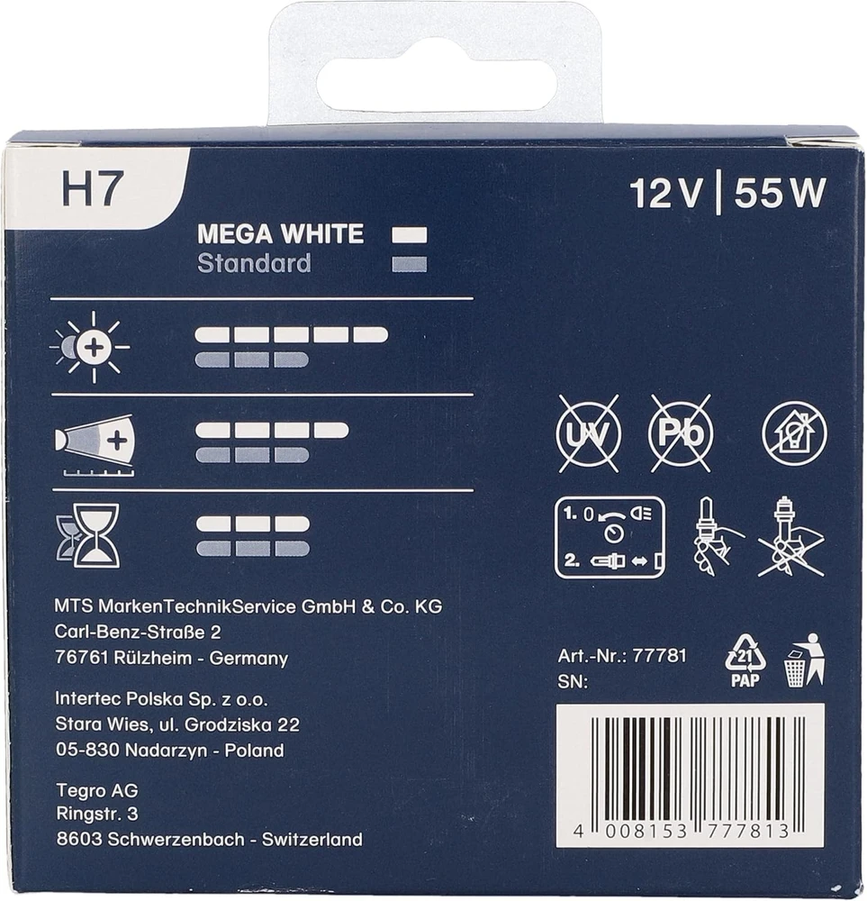 cartrend H7 automobilinės halogeninės lemputės Xenon Mega Baltas 12 V 55 W, 77781