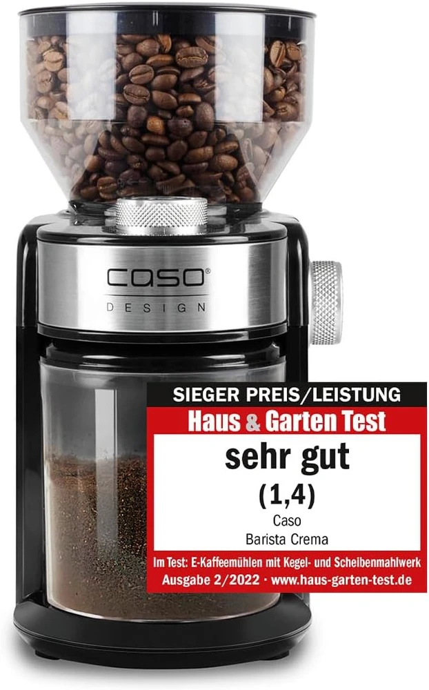 Kavamalė Caso | Kavos malūnėlis | Barista Crema | 150 W | Kavos pupelių talpa 240 g | Puodelių skaičius 12 vnt(s) | Juodas