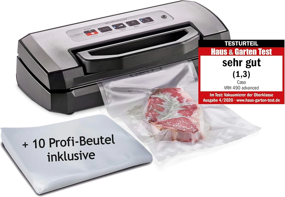 Caso | Bar Vacuum sealer | VRH 490 advanced | Power 110 W | Temperature control | Juodas/Nerūdijantis plienas