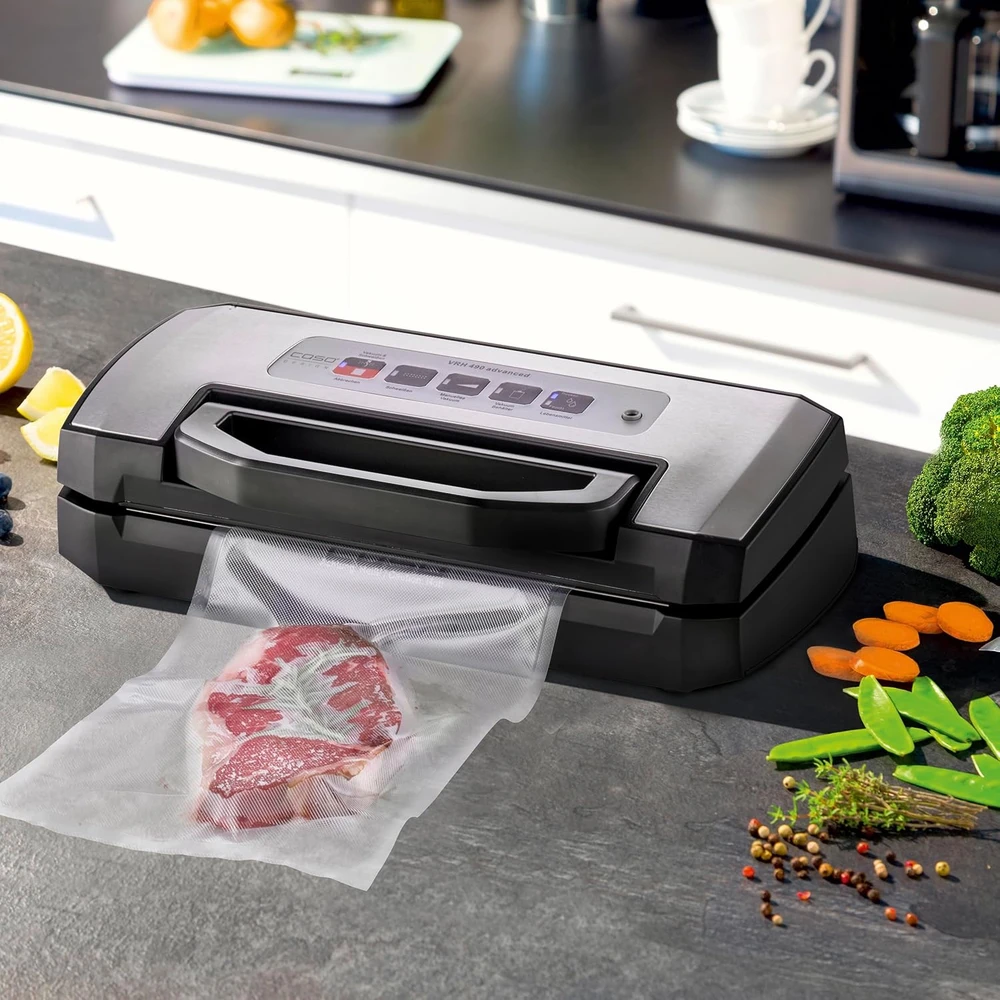 Caso | Bar Vacuum sealer | VRH 490 advanced | Power 110 W | Temperature control | Juodas/Nerūdijantis plienas