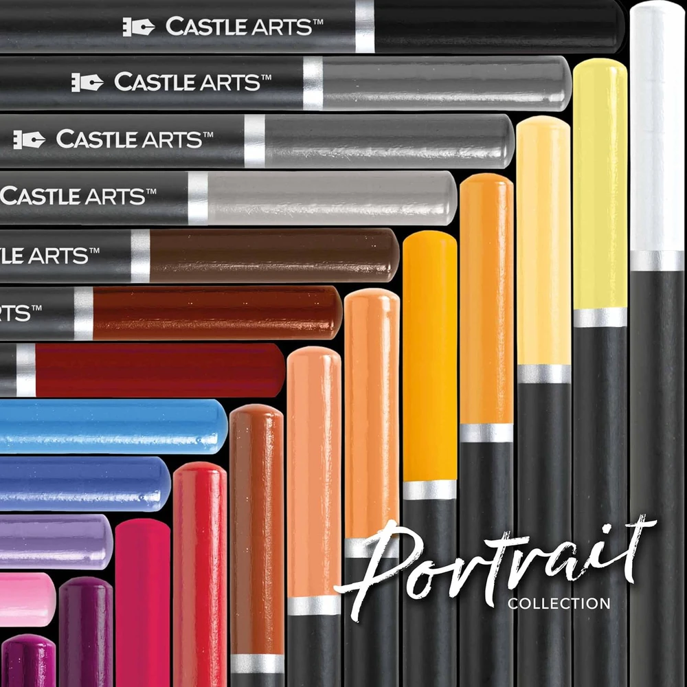 Castle Art Supplies 24 spalvotų pieštukų rinkinys portretams, mediniai, metalinė dėžutė