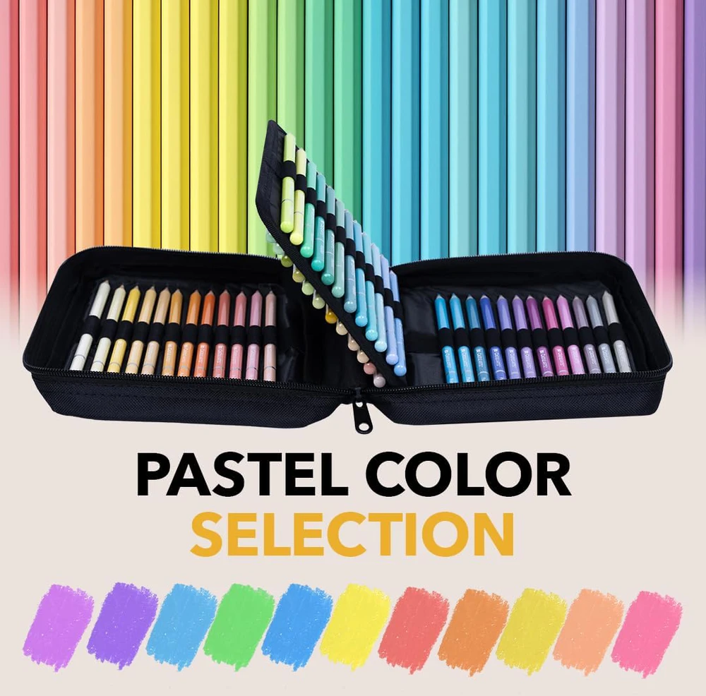 Castle Art Supplies 48 pastelinių pieštukų rinkinys su minkštu dėklu profesionaliems menininkams