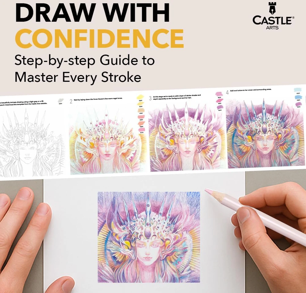 Castle Art Supplies 48 pastelinių pieštukų rinkinys su minkštu dėklu profesionaliems menininkams