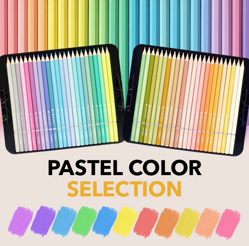 Castle Art Supplies 48 spalvų pastelinių atspalvių pieštukų rinkinys, dėžutė, Pasteltint