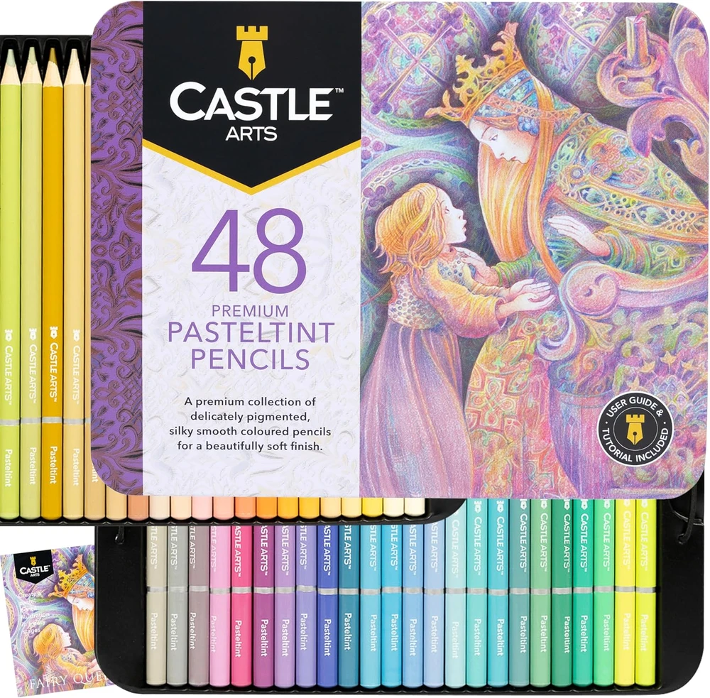 Castle Art Supplies 48 spalvų pastelinių atspalvių pieštukų rinkinys, dėžutė, Pasteltint