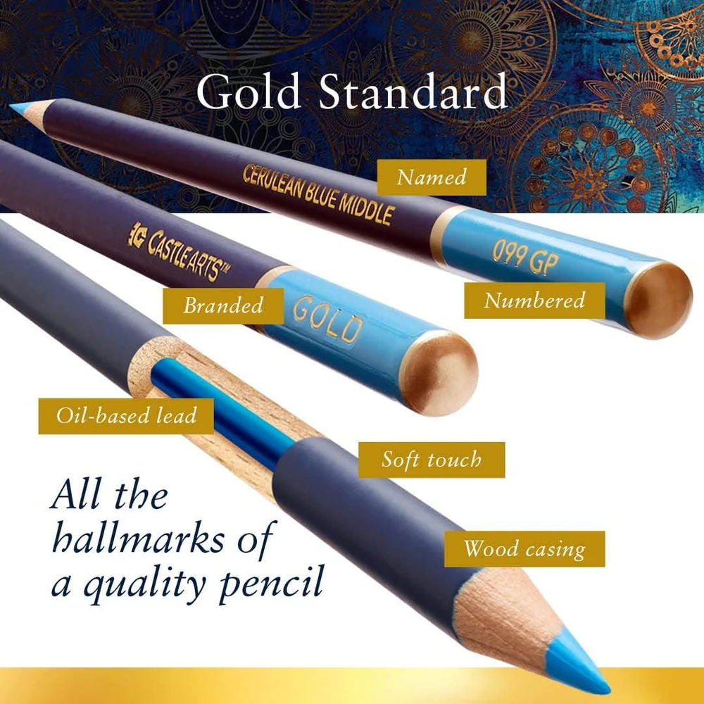 Castle Art Supplies 72 spalvotų aliejinių pieštukų rinkinys aukšto standarto su metaline dėžute