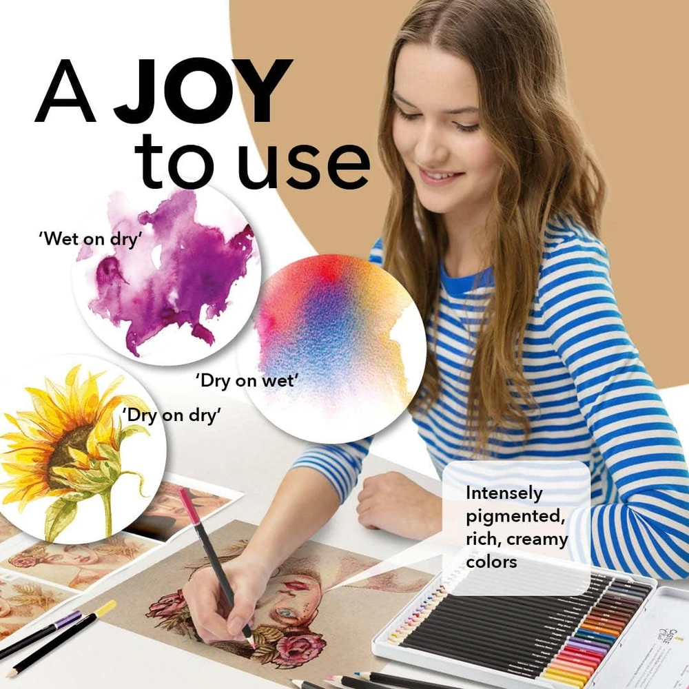 Castle Art Supplies akvarelinių pieštukų rinkinys portretams, 24 vnt. spalvoti, speciali dėžutė