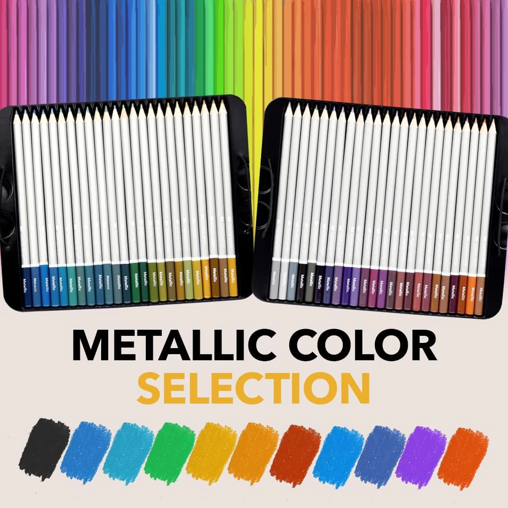 Castle Art Supplies metalinių spalvotų pieštukų rinkinys, 48 spalvos, metalinė dėžutė, 48 Metallic Tin