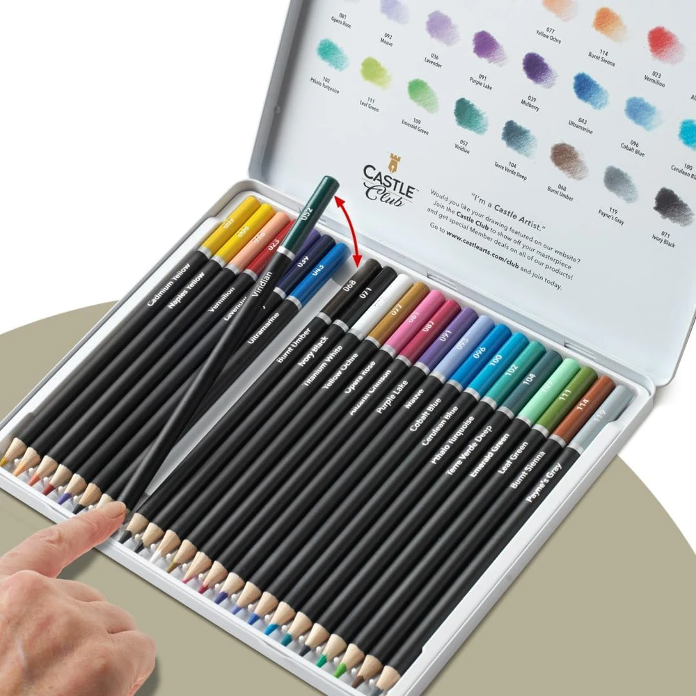 Castle Art Supplies Monet teminė 24 spalvotų pieštukų rinkinys metalinėje dėžutėje