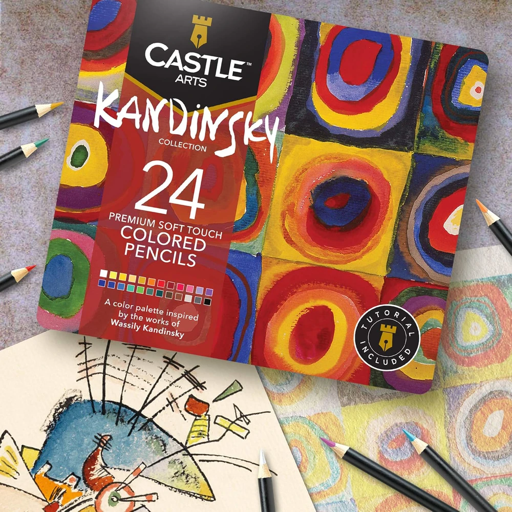 Castle Art Supplies spalvotų pieštukų rinkinys, 24 spalvos, teminis, mediniai, Kandinsky kolekcija, CAS-24CP-THEMED