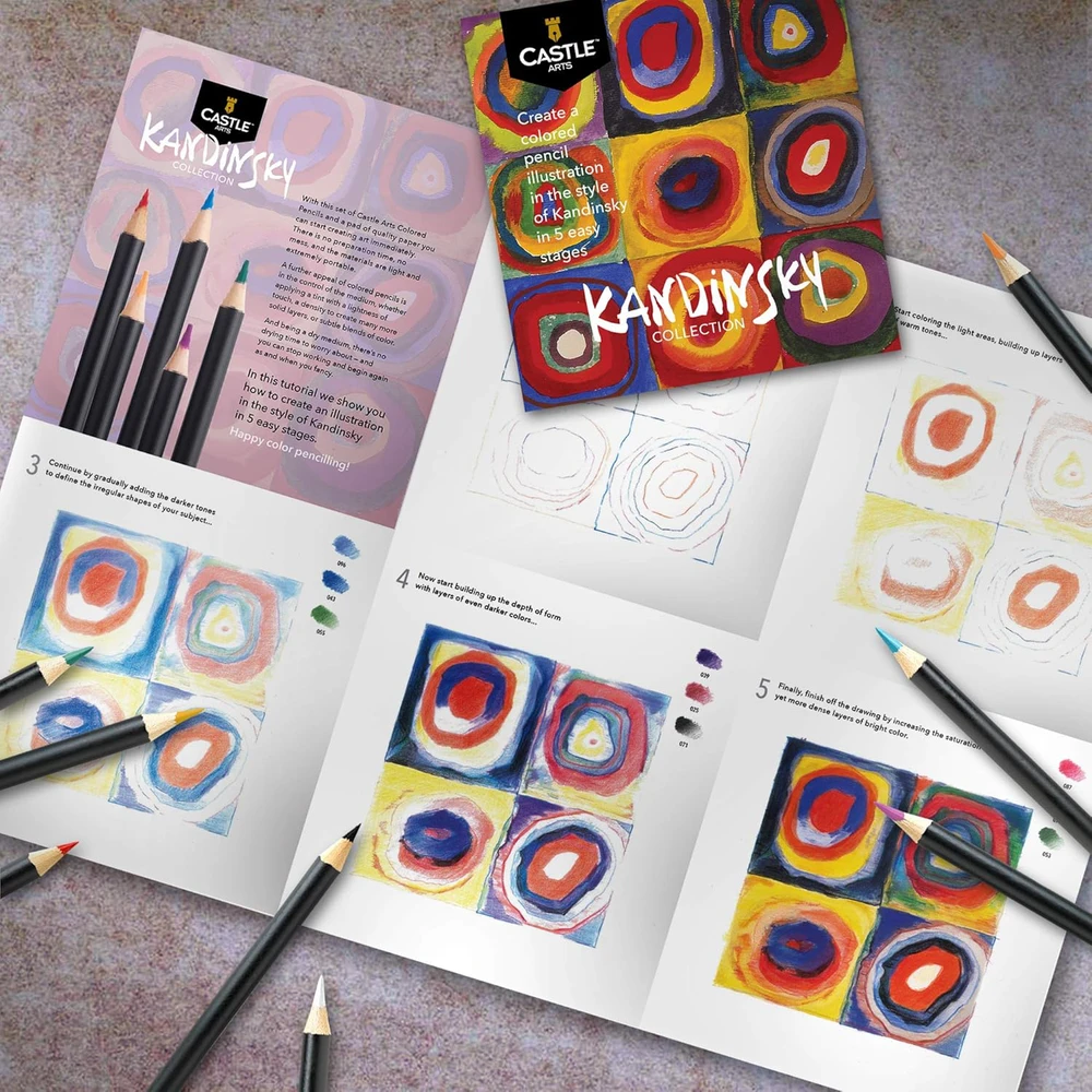 Castle Art Supplies spalvotų pieštukų rinkinys, 24 spalvos, teminis, mediniai, Kandinsky kolekcija, CAS-24CP-THEMED