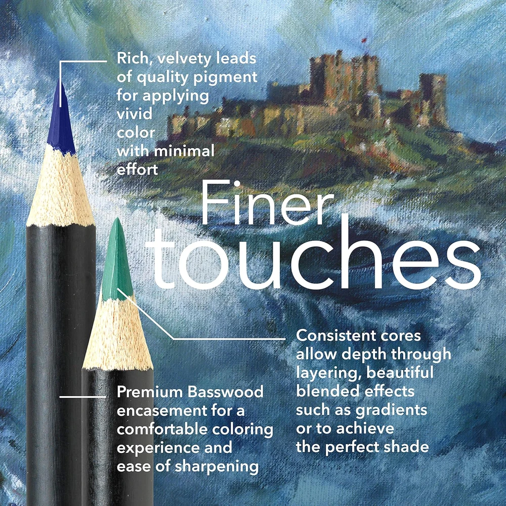 Castle Art Supplies spalvotų pieštukų rinkinys su jūros peizažais, 24 vnt., su dėže