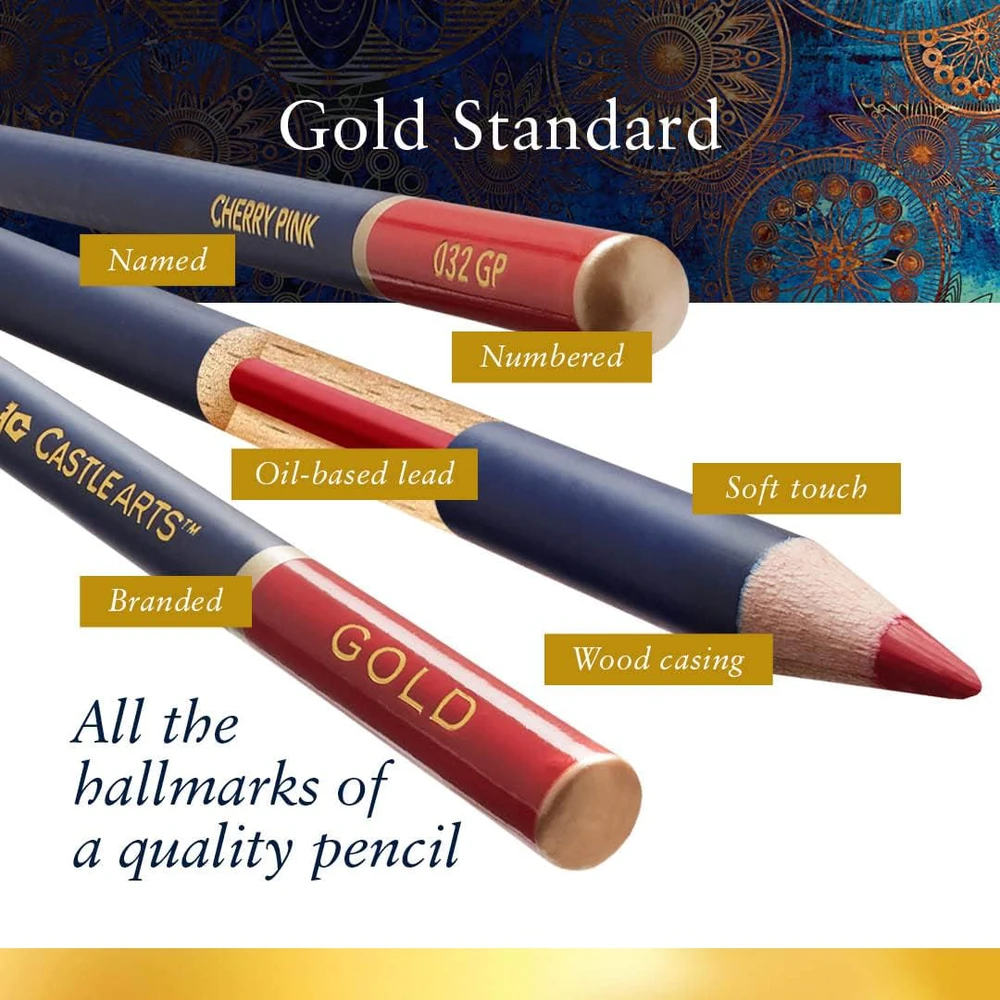 Castle Art Supplies spalvotų pieštukų rinkinys su 72 alyvos pagrindu, su priedais, 72 Gold Zip